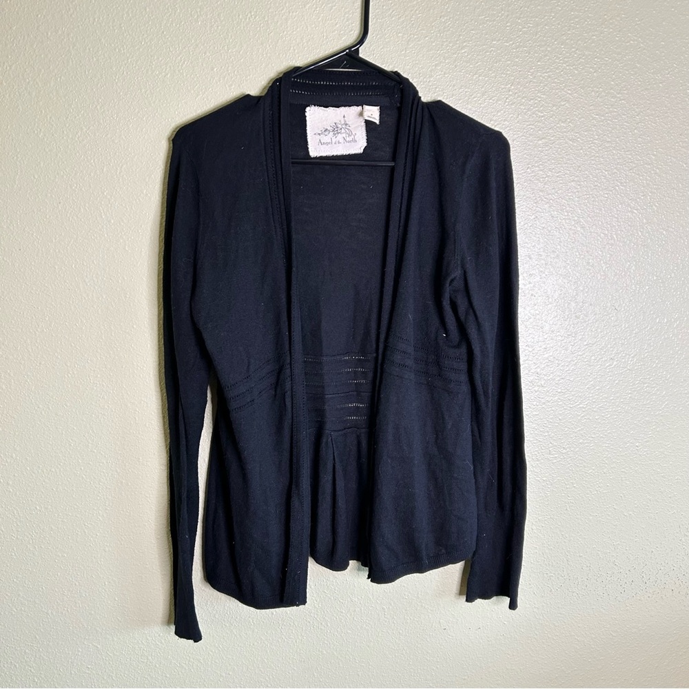 Anthropologie Angel of the North Midnight Black Open Cardigan